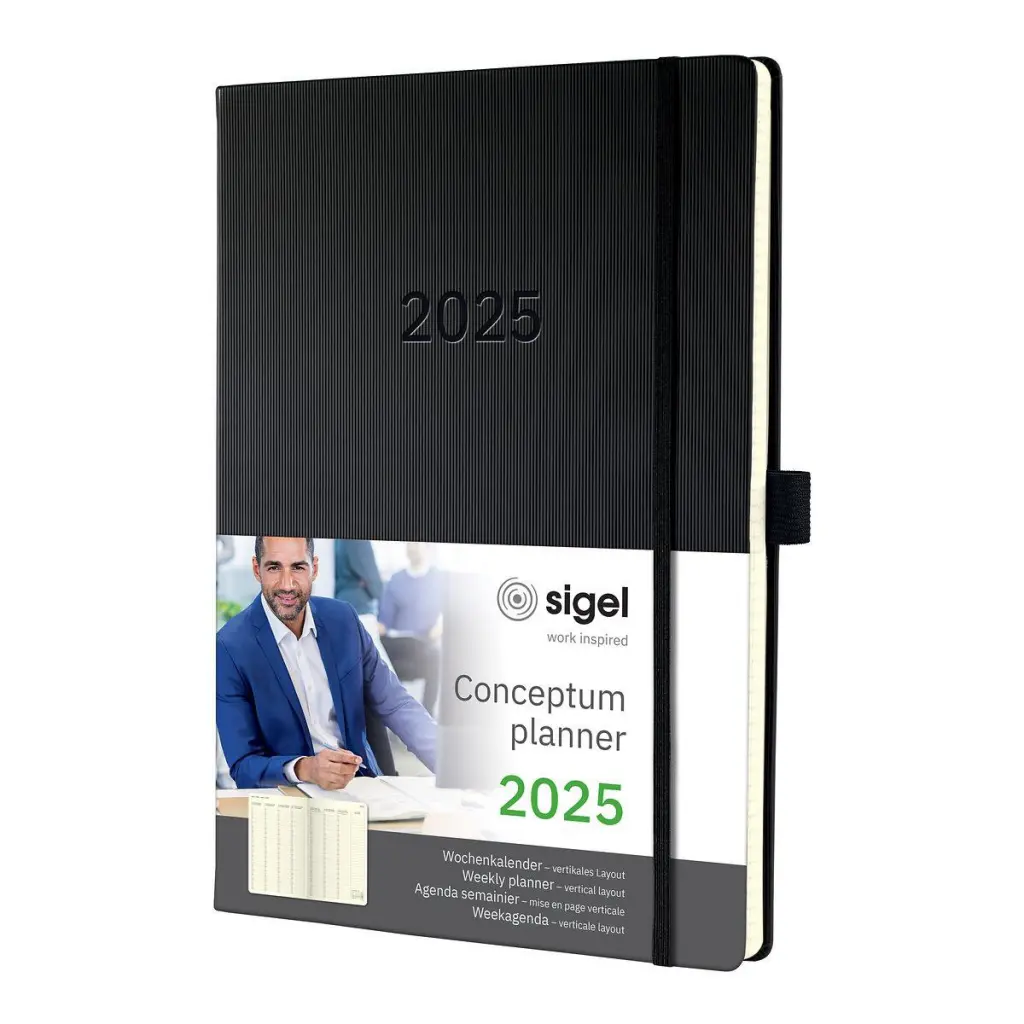 Conceptum Diary 2025 A4+ Week To View Vertical Layout Hardcover Softwave Surface 225x315x20mm Black