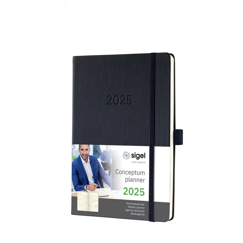 Conceptum Diary 2025 Approx A5 Week To View Hardcover Softwave Surface 148x213x30mm Black