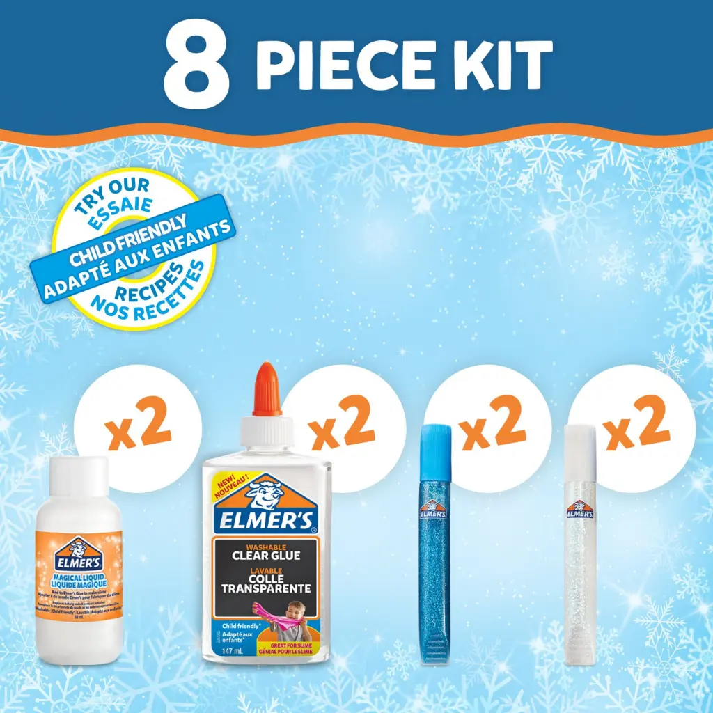 Elmers Glue Frosty Slime Kit With Clear PVA Glue Glitter Glue Pens and Magical Liquid Activator Solution - 8 Piece Kit - 2077254