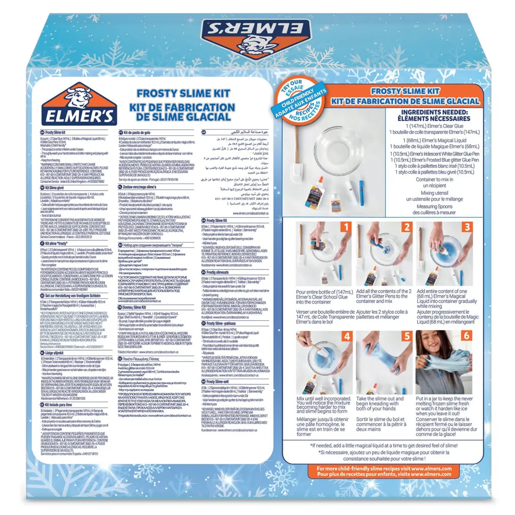 Elmers Glue Frosty Slime Kit With Clear PVA Glue Glitter Glue Pens and Magical Liquid Activator Solution - 8 Piece Kit - 2077254