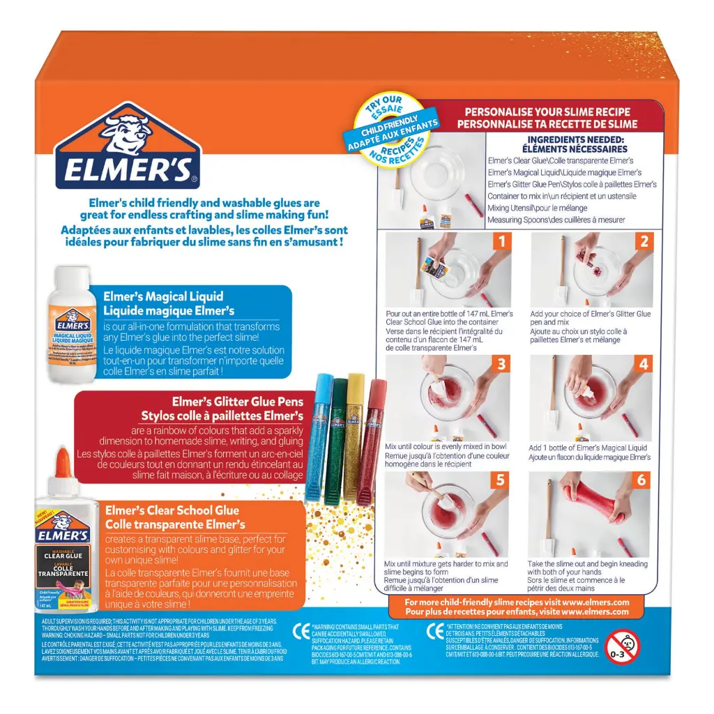 Elmers Glue Slime Starter Kit Includes Clear PVA Glue Glitter Glue Pens and Magical Liquid Slime Activator Solution - 2050943