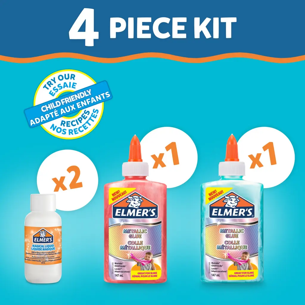 Elmers Metallic Slime Kit Includes Metallic PVA Glue and Magical Liquid Slime Activator - 4 Piece Kit - 2109483