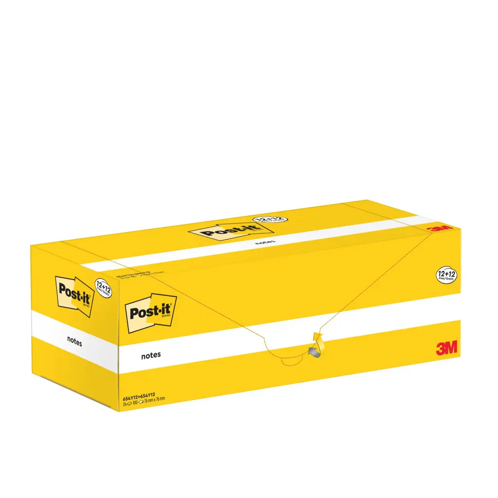 Post-it Notes Value Pack 76 mm x 76 mm 12 pads + 12 FREE Canary Yellow  (Pack 24) - 7100290172