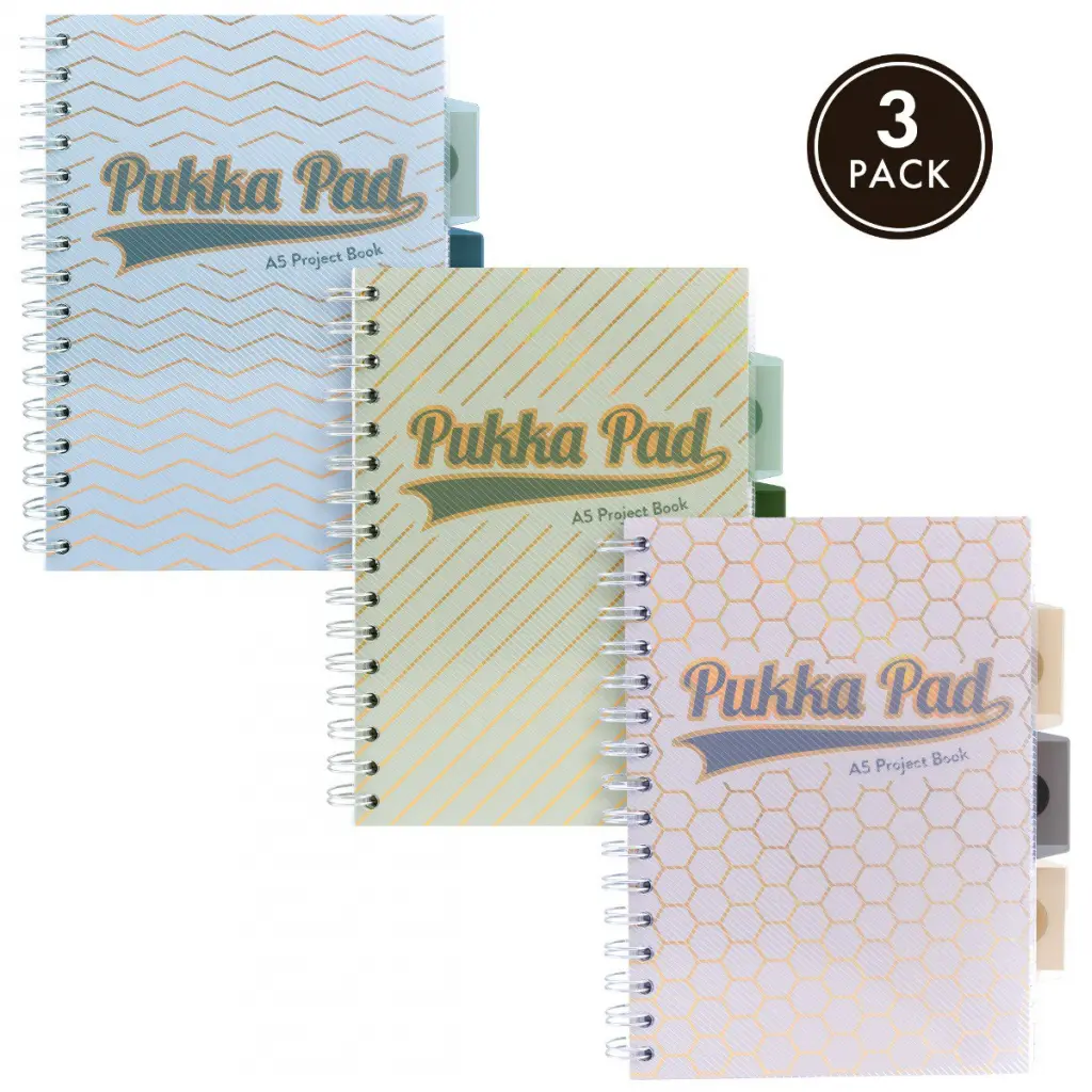 Pukka Haze Project Book A5 Wirebound 200 Ruled Pages 80gsm Paper With 5 Repositional Dividers Assorted Colours (Pack 3) - 9874(AST)-HZE