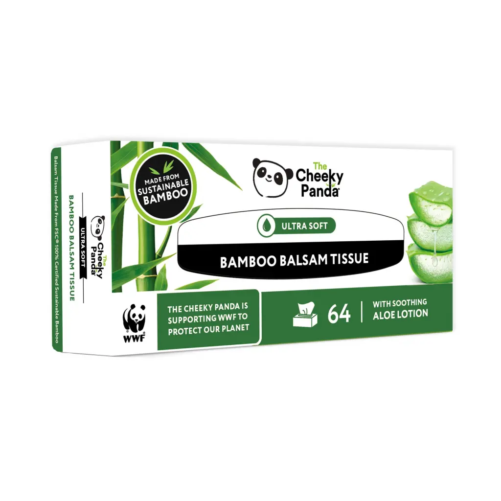 Cheeky Panda Sustainable Plastic-Free Bamboo BALSAM Flat Facial Tissues 64 Sheets Per Pack (Pack 12) - BALSTX12