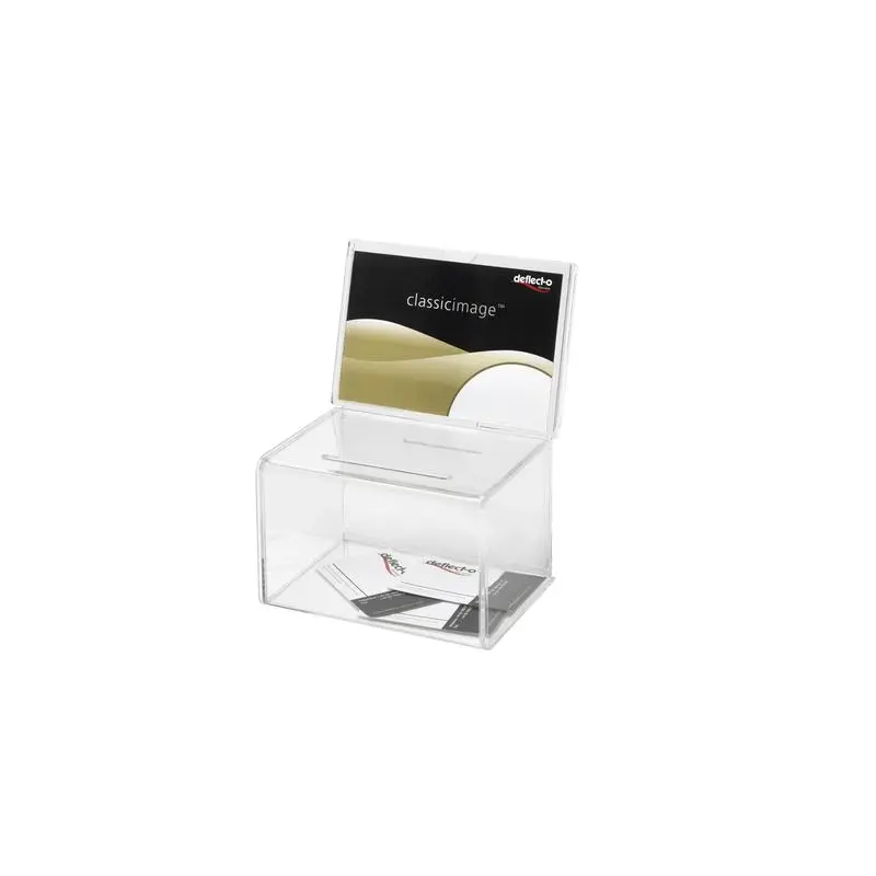 Deflecto Suggestion/Coin Box (89mm x 6.4mm Drop Slot) With 152 x 102mm Sign Holder Crystal - 592901