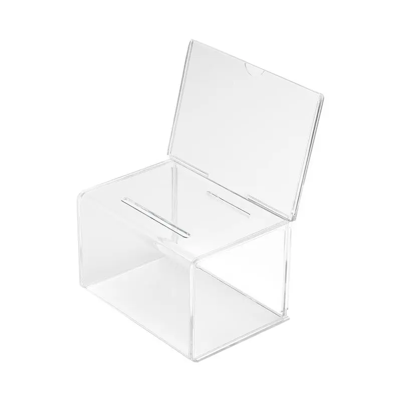 Deflecto Suggestion/Coin Box (89mm x 6.4mm Drop Slot) With 152 x 102mm Sign Holder Crystal - 592901