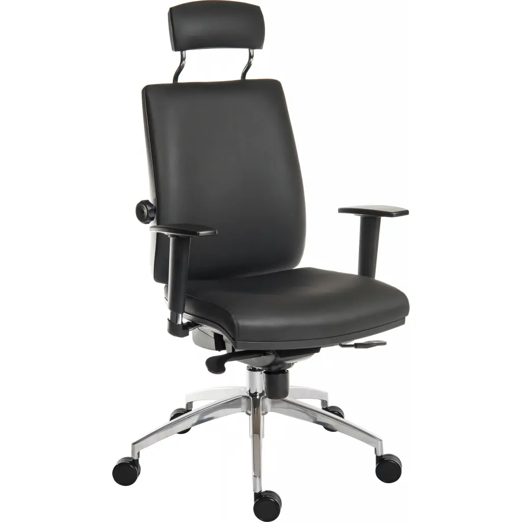 Teknik Office Ergo Plus Ergonomic Executive Operator PU Office Chair With Headrest and Premier Base Black - Certified For 24 Hour Use - 9700PU/R530