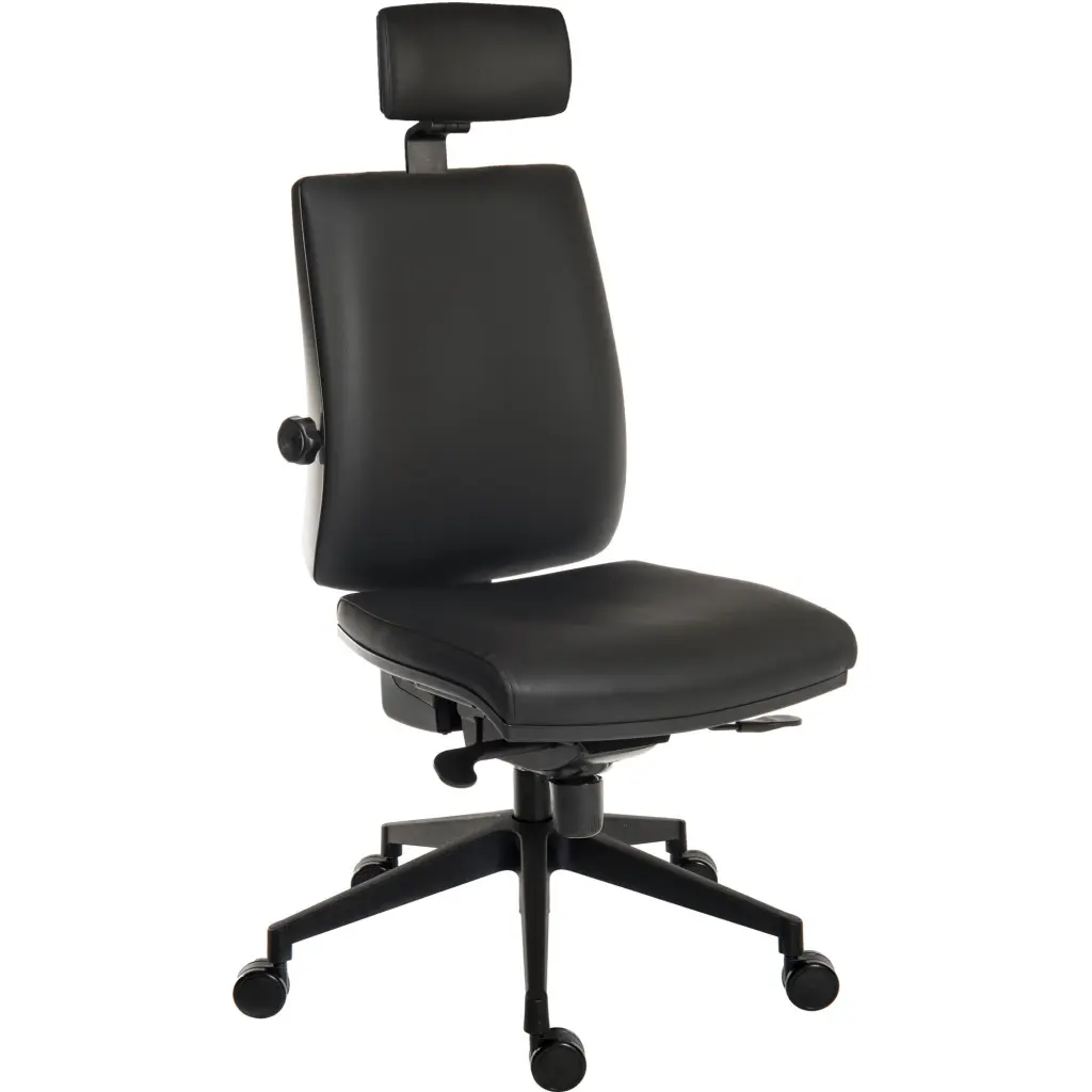 Teknik Office Ergo Plus Ergonomic Executive Operator PU Office Chair With Headrest and Apex Adjustable Arms and Ultra Base Black - Certified For 24 Ho