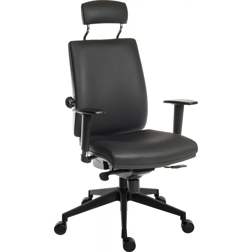 Teknik Office Ergo Plus Ergonomic Executive Operator PU Office Chair With Headrest and Ultra Base Black - Certified For 24 Hour Use - 9700PU/R520