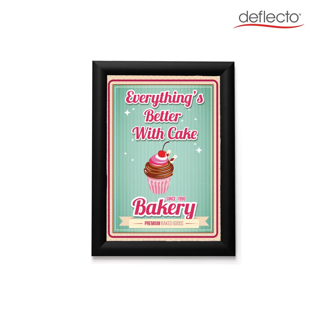 Deflecto A3 Wall Mounted 25mm Aluminium Snap Frame Literature Display Sign Holder Black - SFA3B