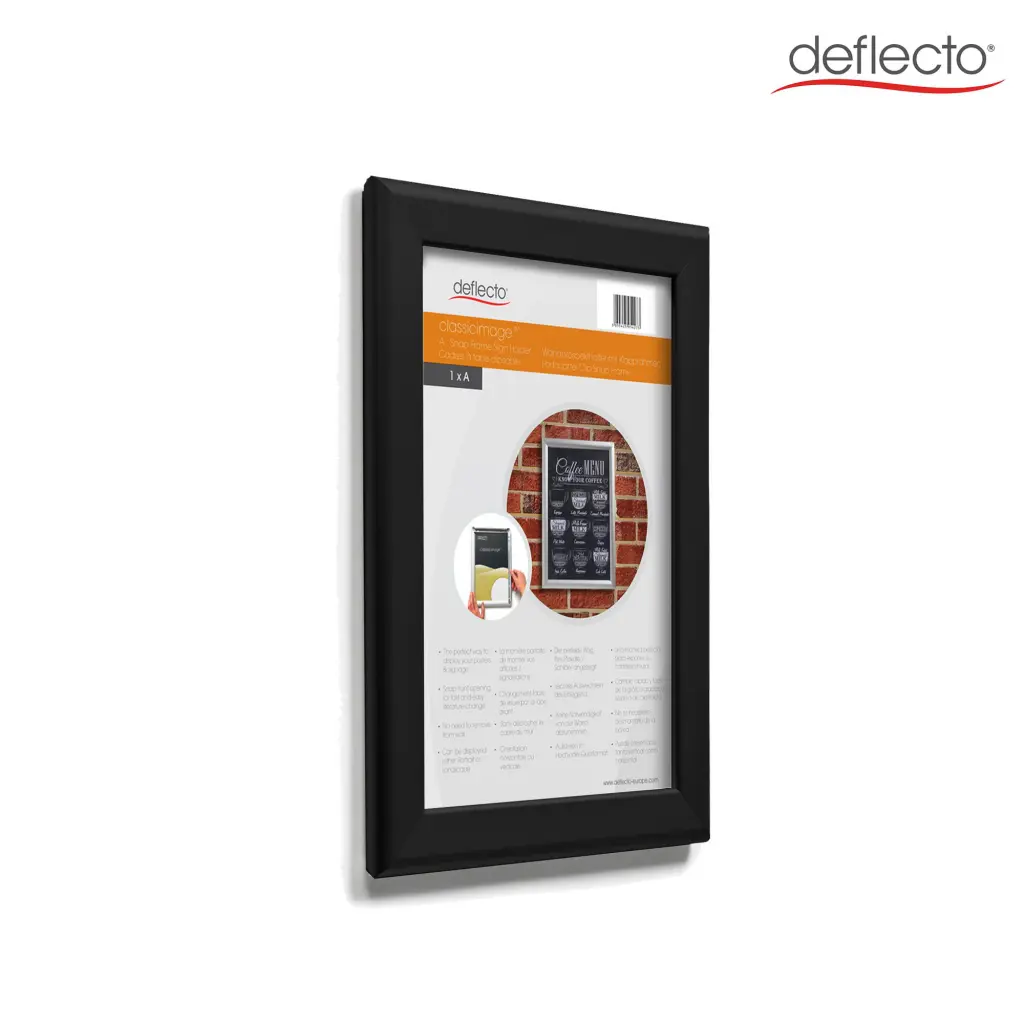 Deflecto A4 Wall Mounted 25mm Aluminium Snap Frame Literature Display Sign Holder Black - SFA4B