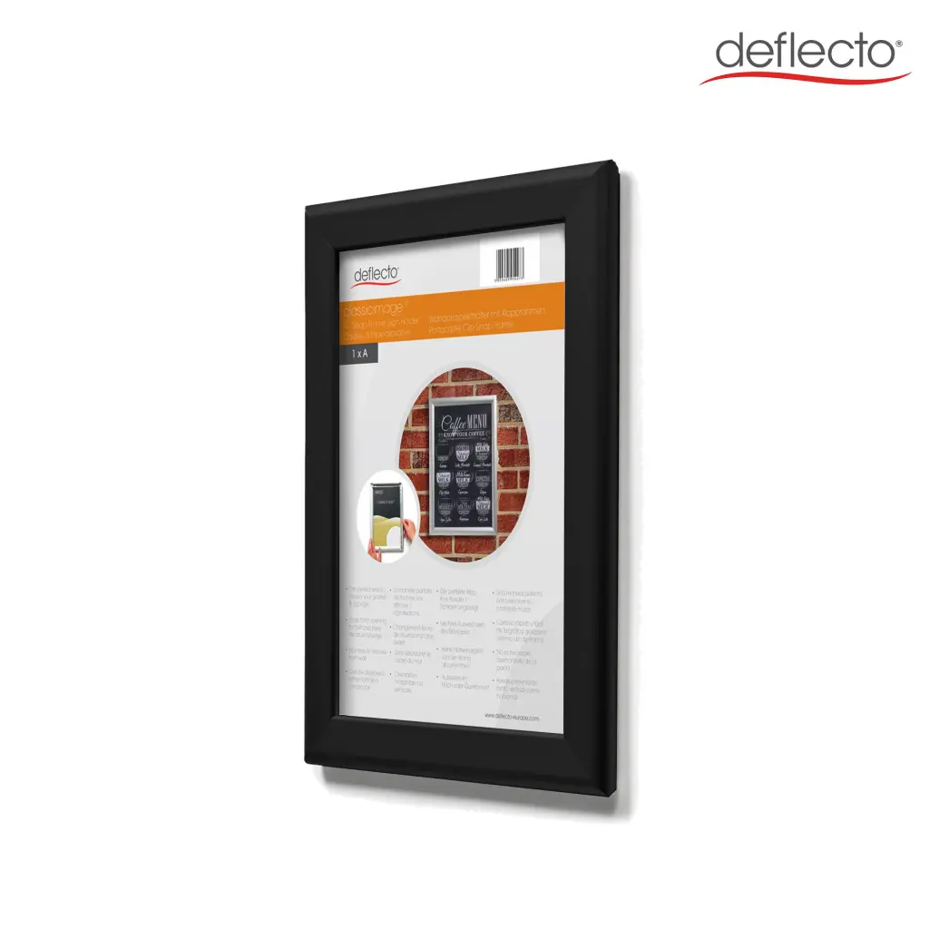 Deflecto A4 Wall Mounted 25mm Aluminium Snap Frame Literature Display Sign Holder Black - SFA4B