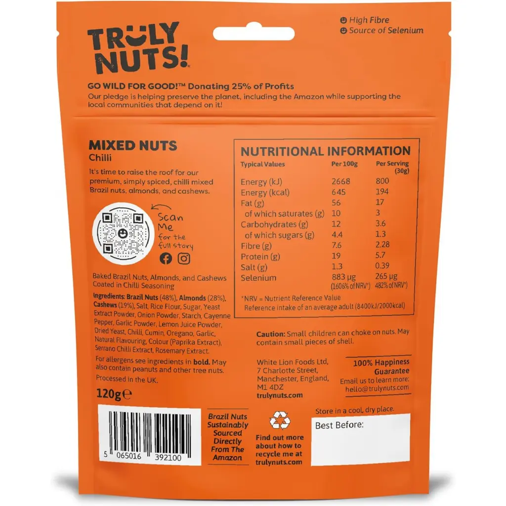 Truly Nuts Hot Chilli Mixed Nuts One Tree planted for every purchase (Bag 120g) - 0401373