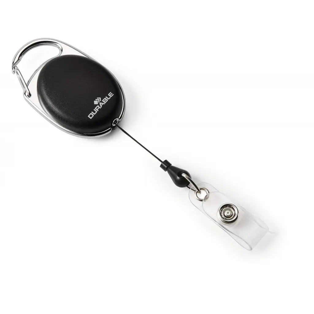 Durable STYLE Badge Reel with Snap Button Strap 80cm Long with Metal Clip Black (Pack 10) - 832401