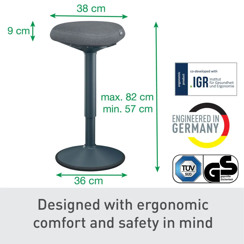 Leitz Ergo Active Standing Stool With Comfort Seat Dark Grey - 65450089