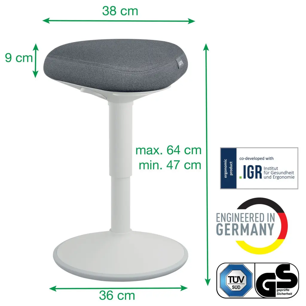 Leitz Ergo Active Sitting Stool With Comfort Seat Light Grey - 65440085