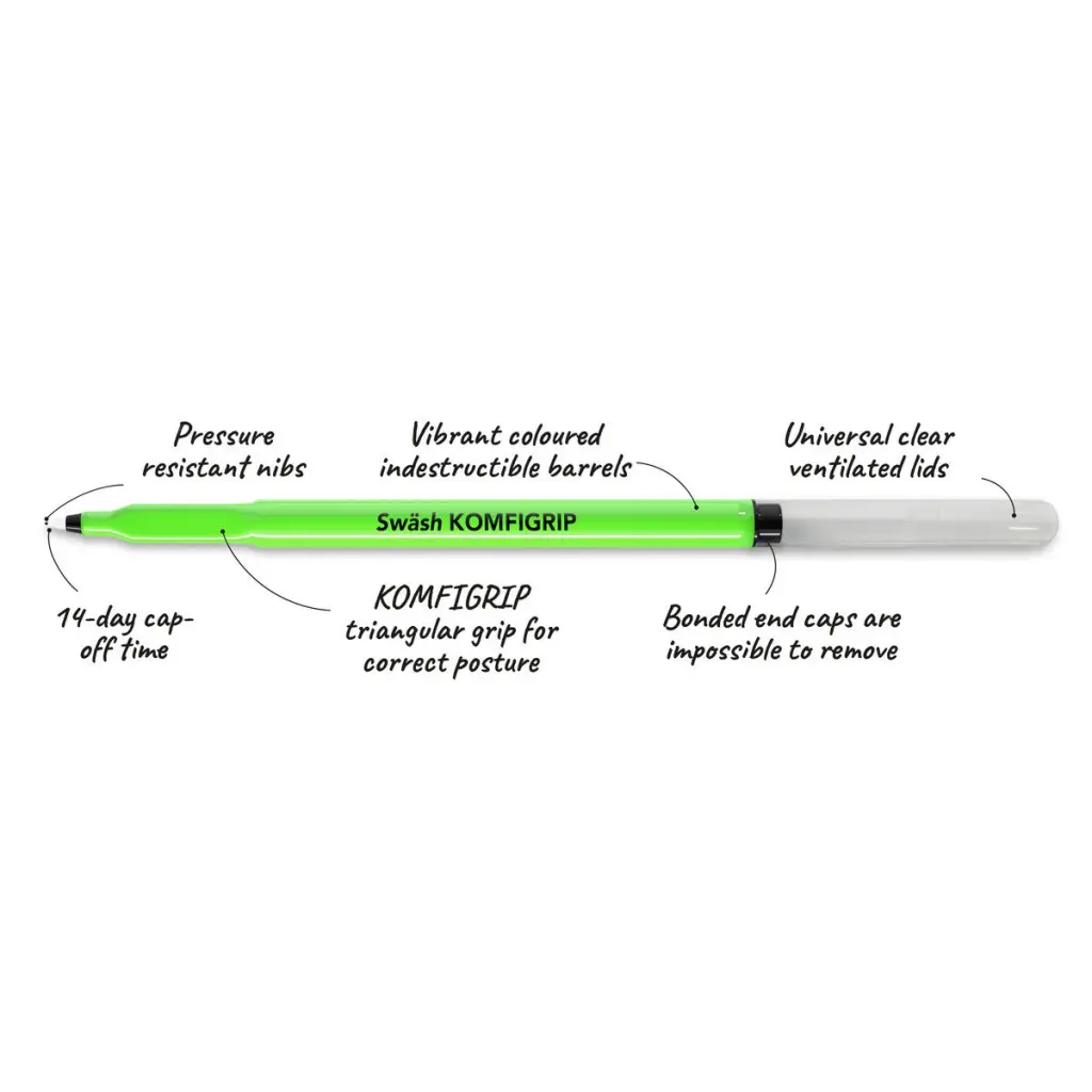 Swash KOMFIGRIP Triangular Grip Handwriting Pens for left or right handed Black Pack 300) - THW300BK