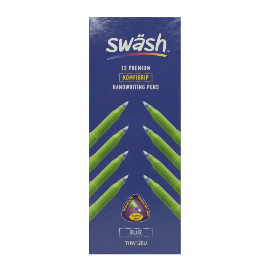 Swash KOMFIGRIP Triangular Grip Handwriting Pens for left or right handed Blue (Pack 12) - THW12BU