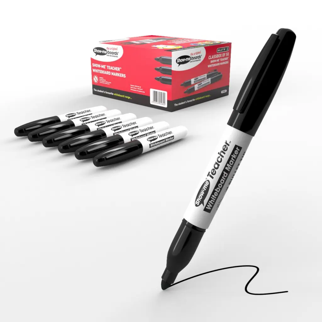 Show-me whiteboard markers in black ink (Pack 50) - STM50