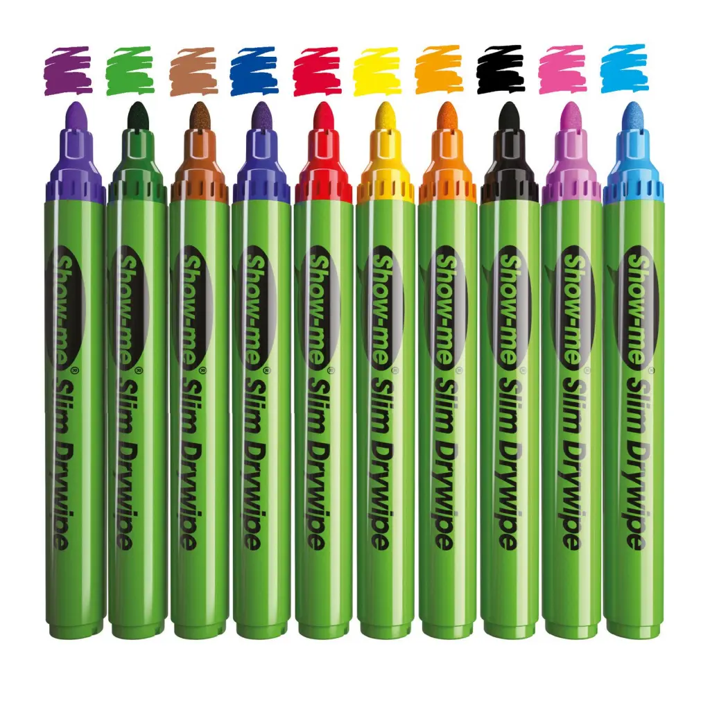 Show-me Drywipe Marker Medium Bullet Tip Slim Barrel Assorted Colours (Pack 50) - SDP50A