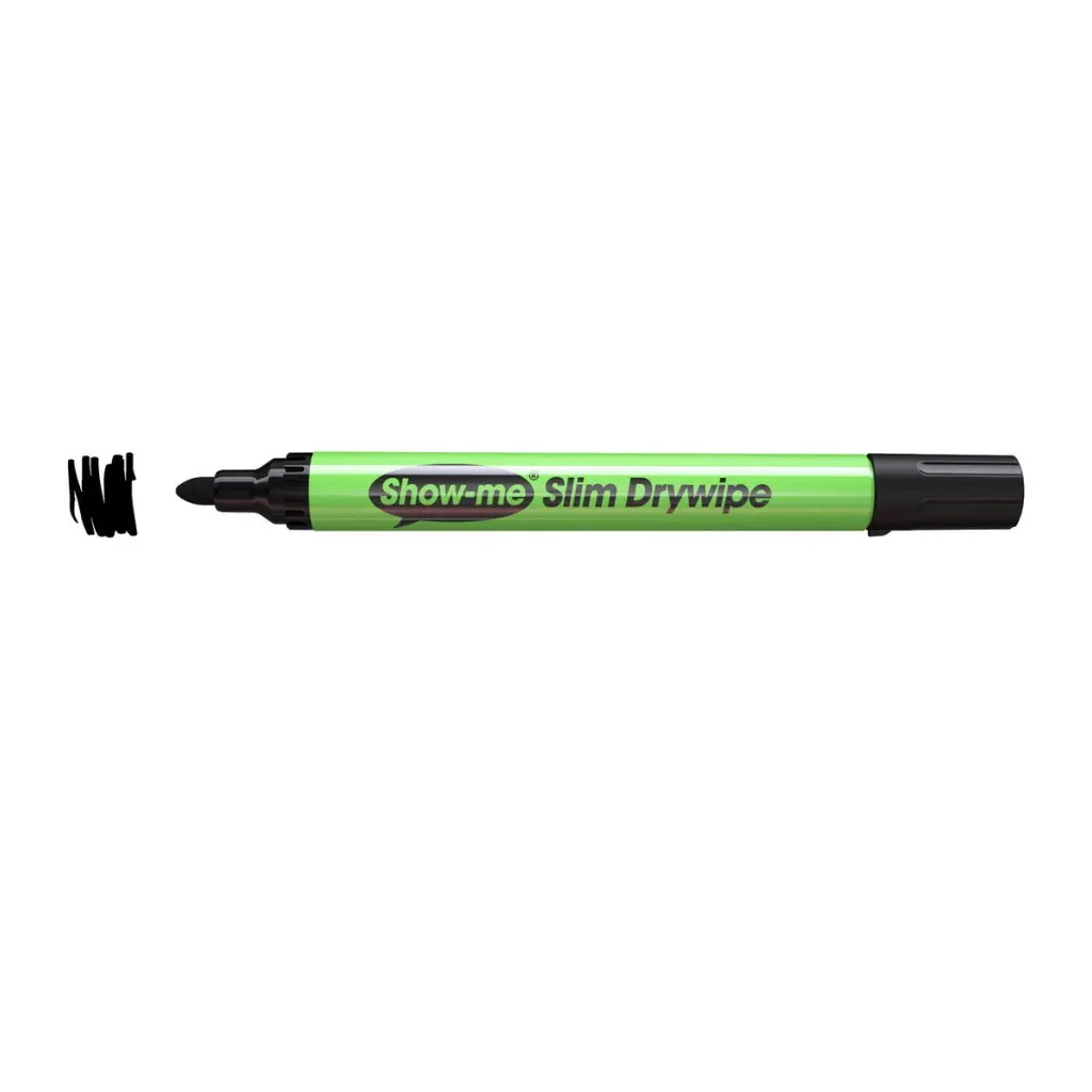 Show-me Drywipe Marker Medium Bullet Tip Slim Barrel Black (Pack 10) - SDP