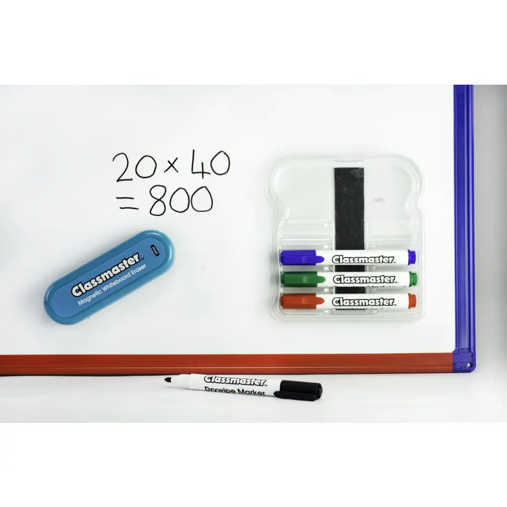 Classmaster Magnetic Whiteboard Organiser with Magnetic Eraser Includes 4 Classmaster Pens in Blue Black Black And Green  - MPHK