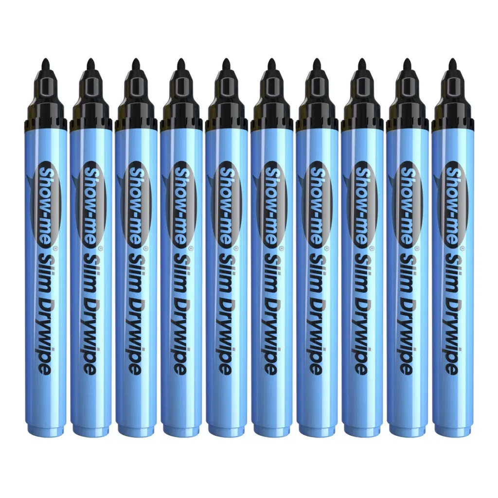 Show-me Drywipe Marker Fine Tip Slim Barrel Black (Pack 10) - FPSDP