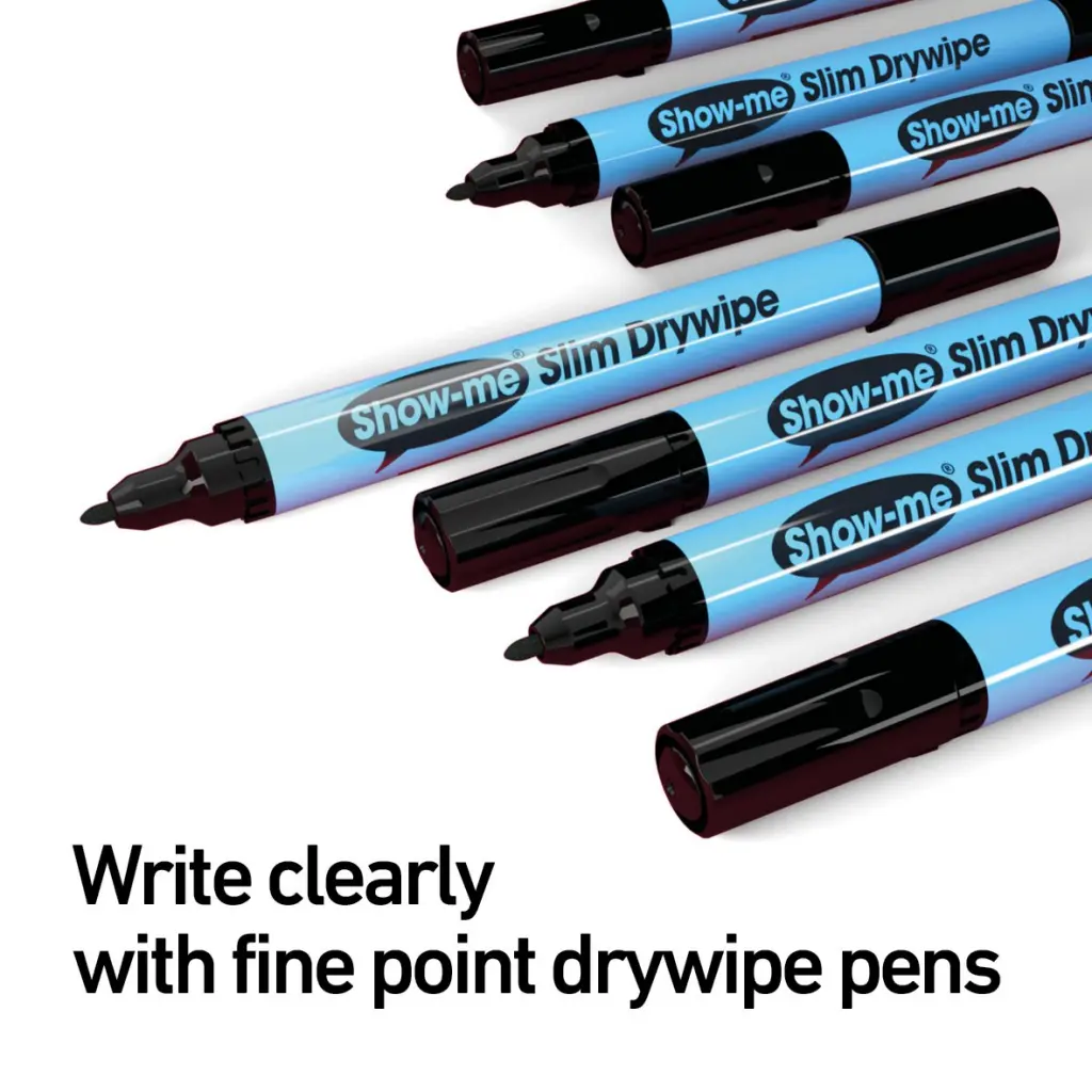 Show-me Drywipe Marker Fine Tip Slim Barrel Black (Pack 10) - FPSDP