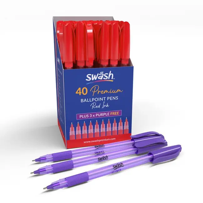 Swash Premium Triangular Medium Tip Ballpoint Pens Red Plus 3 FREE Green Ballpoint Pens (Pack 40+3 FREE) - BBT40RD