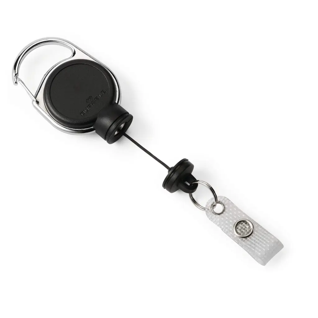 Durable EXTRA STRONG Badge Reel with Snap Button Strap 60cm Long with Metal Clip Holds up to 300g Black - 832901