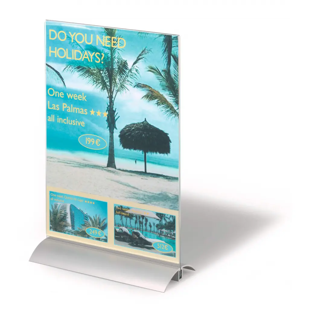 Durable Presenter Sign and Literature Holder Desktop Acrylic with Metal Base A4 Clear - 858919