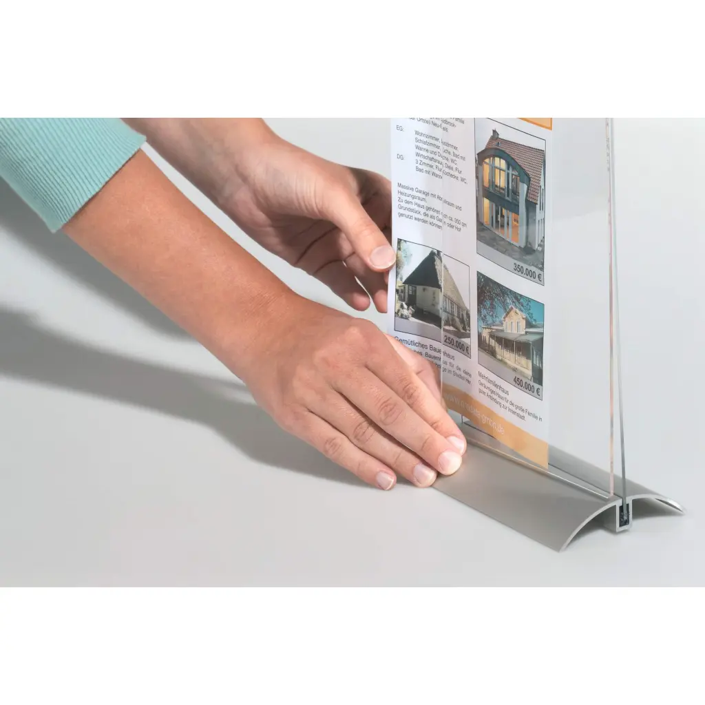 Durable Presenter Sign and Literature Holder Desktop Acrylic with Metal Base A4 Clear - 858919