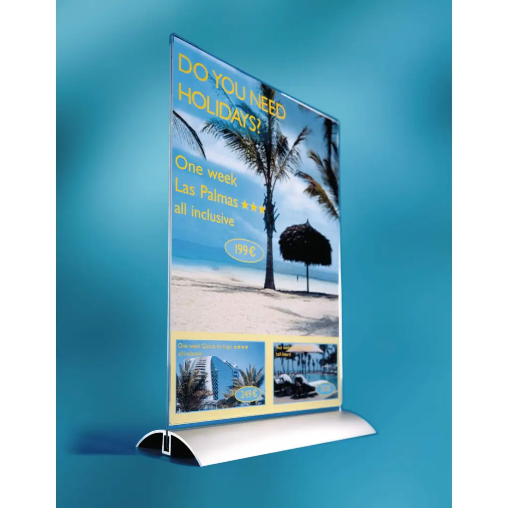 Durable Presenter Sign and Literature Holder Desktop Acrylic with Metal Base A4 Clear - 858919