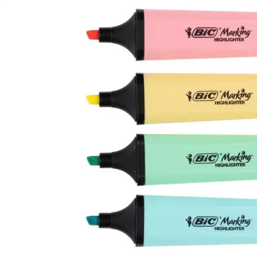 Bic Tank Highlighters Chisel Tip 1.2mm Pastel Yellow Pink Green & Blue Colours (Pack 4) - 517953