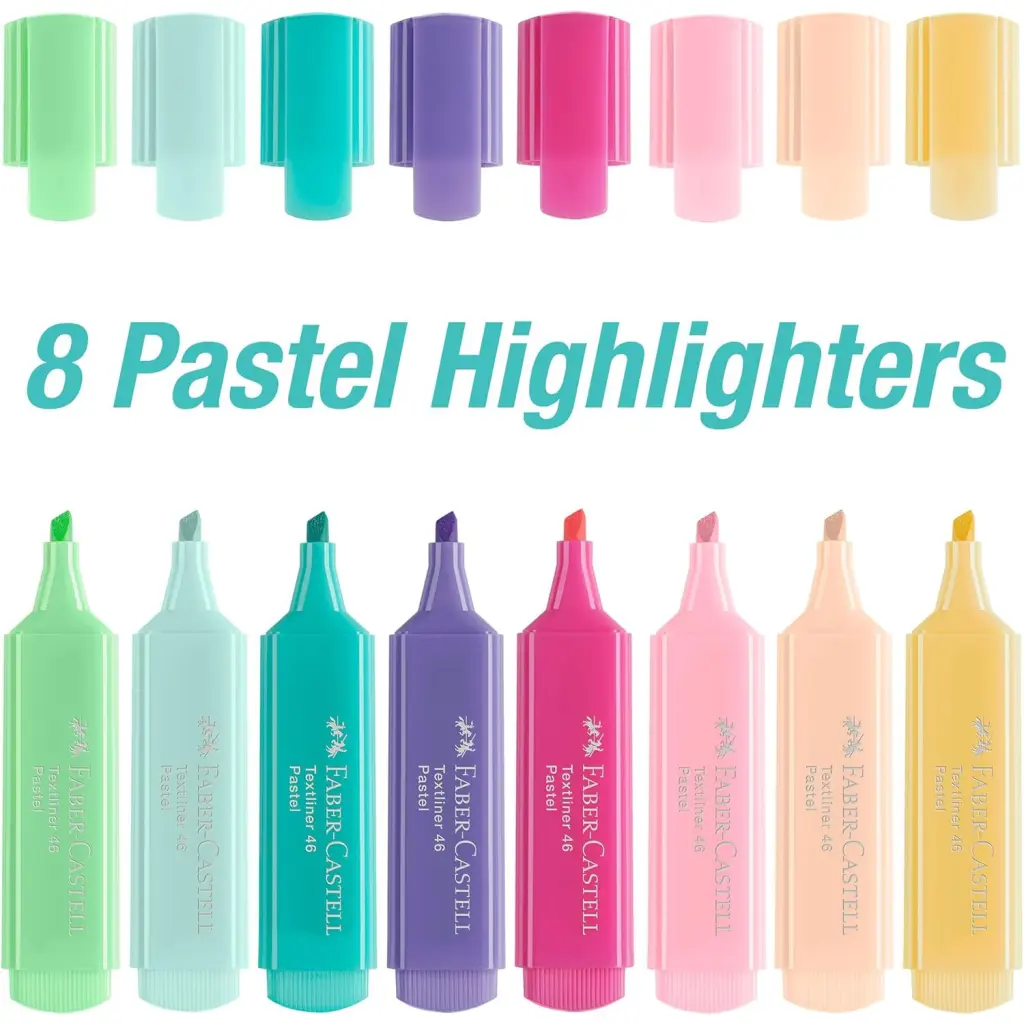 Faber-Castell Highlighter Textliner 46 Assorted Pastel Colours (Pack 8) - 254658