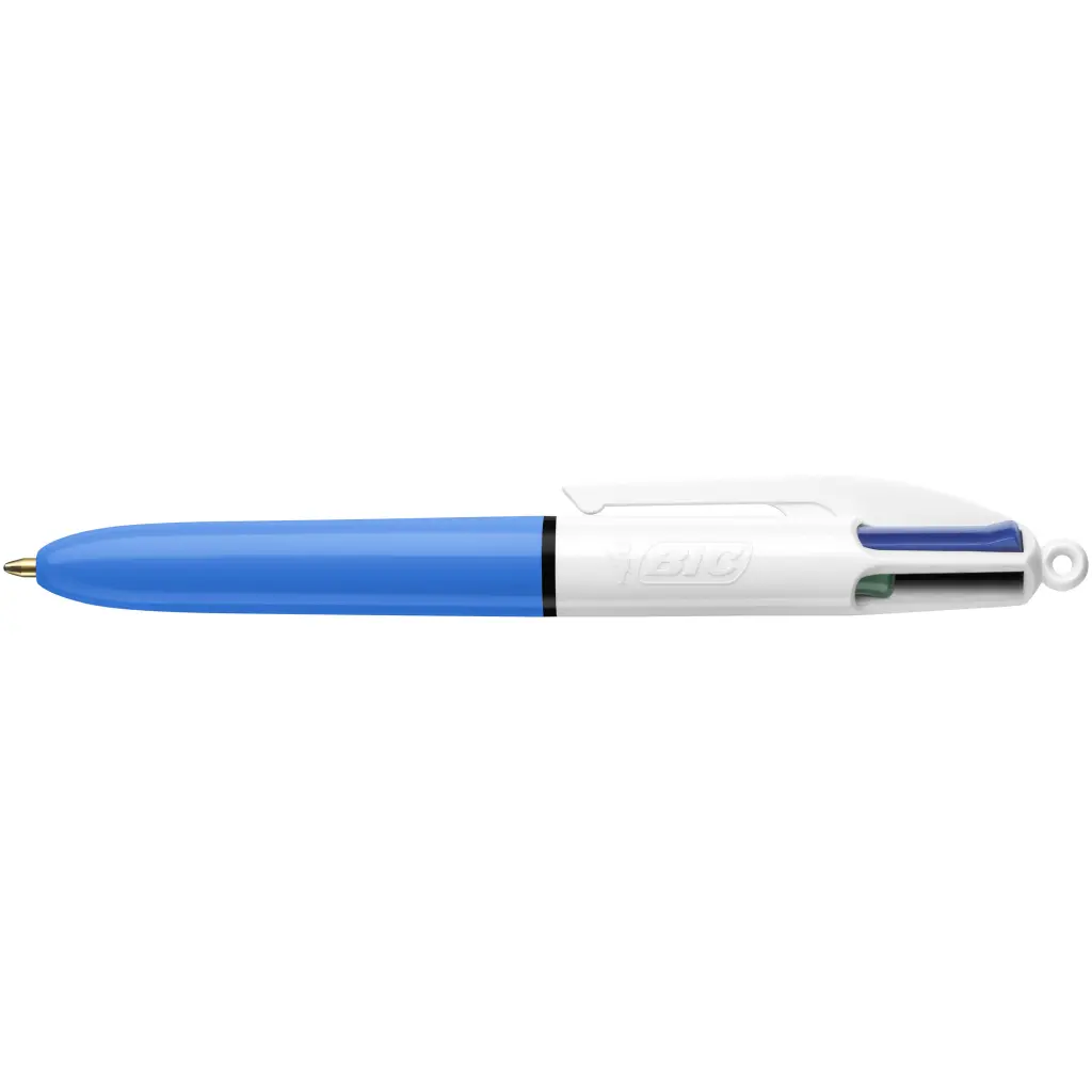 Bic 4 Colours Mini Blue & White Barrel Ballpoint Pen 1.0mm Tip 0.32mm Line Black/Blue/Green/Red Ink (Pack 12) - 895958