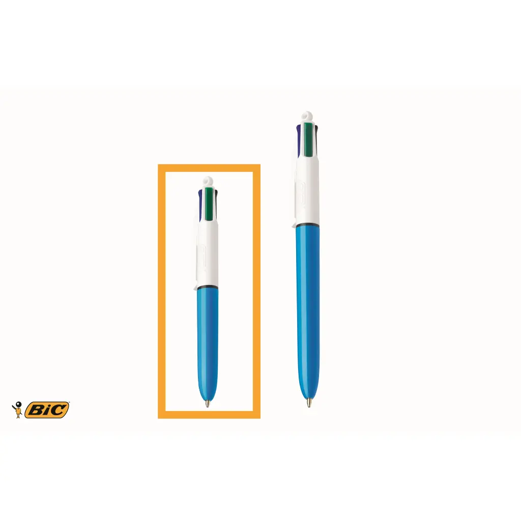 Bic 4 Colours Mini Blue & White Barrel Ballpoint Pen 1.0mm Tip 0.32mm Line Black/Blue/Green/Red Ink (Pack 12) - 895958