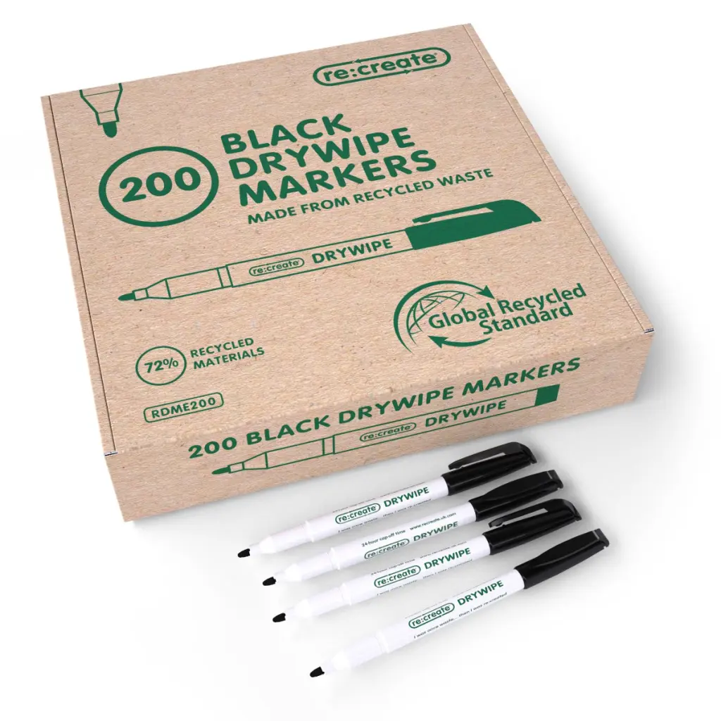 Re:create Drywipe Pens Black (Pack 200) - RDME200