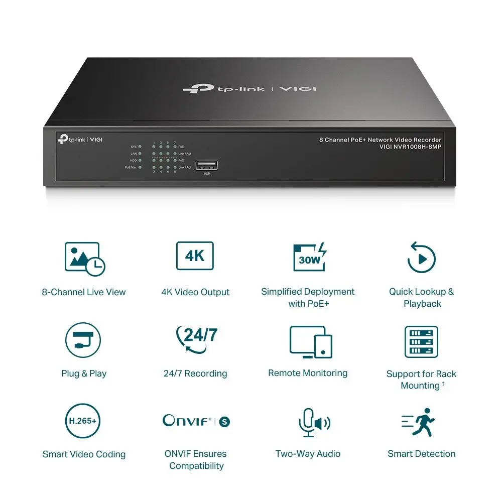 TP-Link VIGI 8 Channel PoE Plus Network Video Recorder