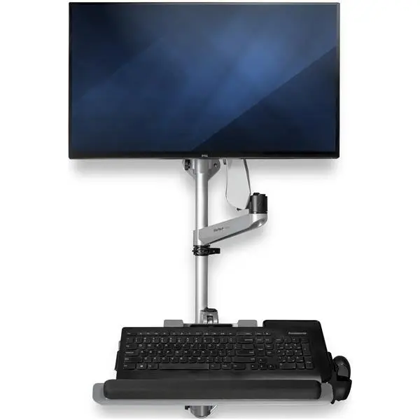 StarTech.com Workstation Wall Mount - Articulating Standing Desk with Ergo Height Adjustable Monitor Arm (For up to 34 Inch) and Padded Keyboard Tray