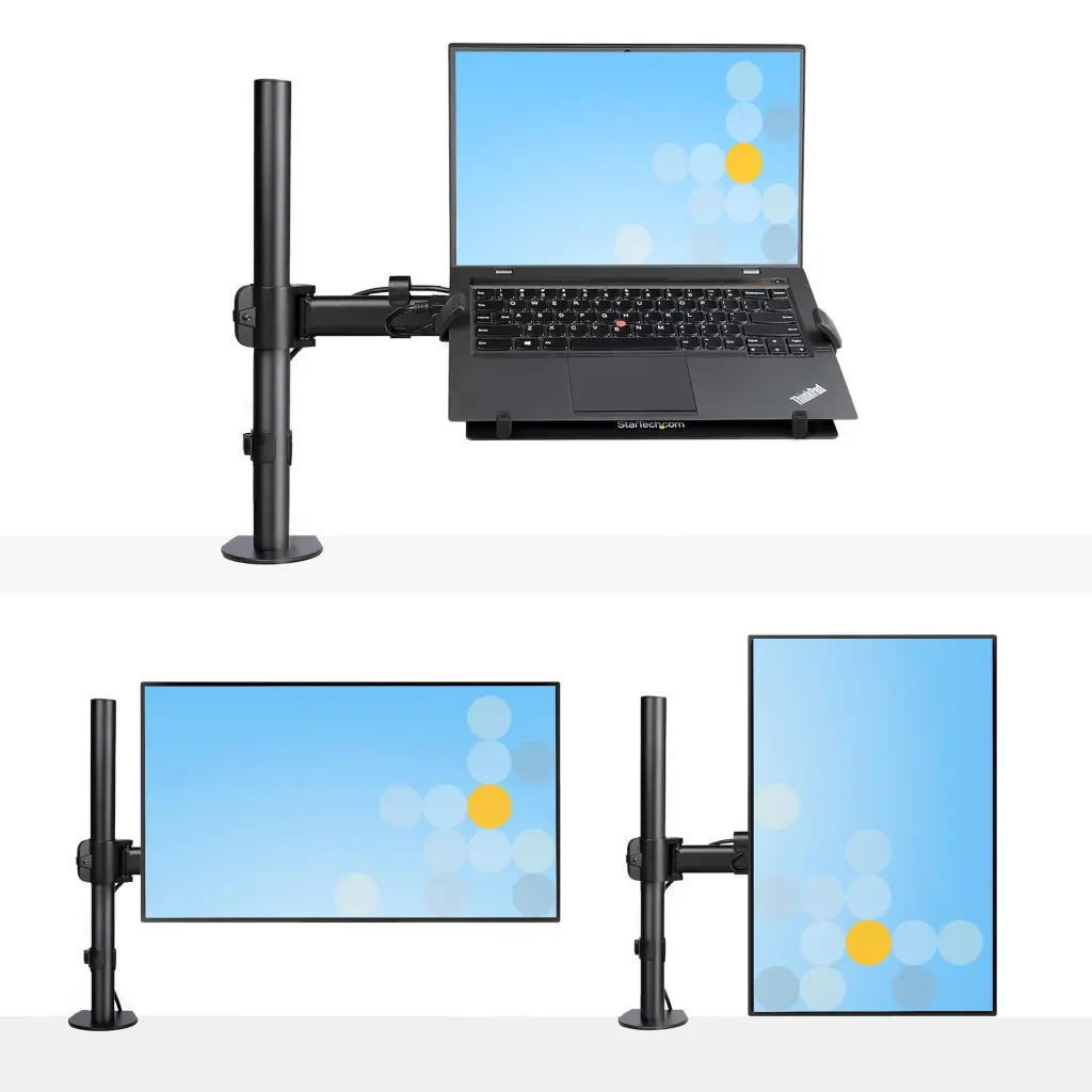 StarTech.com Monitor and Laptop Desk Mount for Displays Up to 34 Inches - Articulating VESA Laptop Tray Arm - Clamp / Grommet Mount