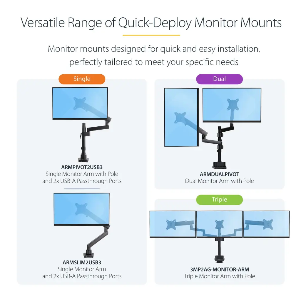 Startech.com Triple Monitor Desk Mount for 3x 27in Screens Spring Assisted