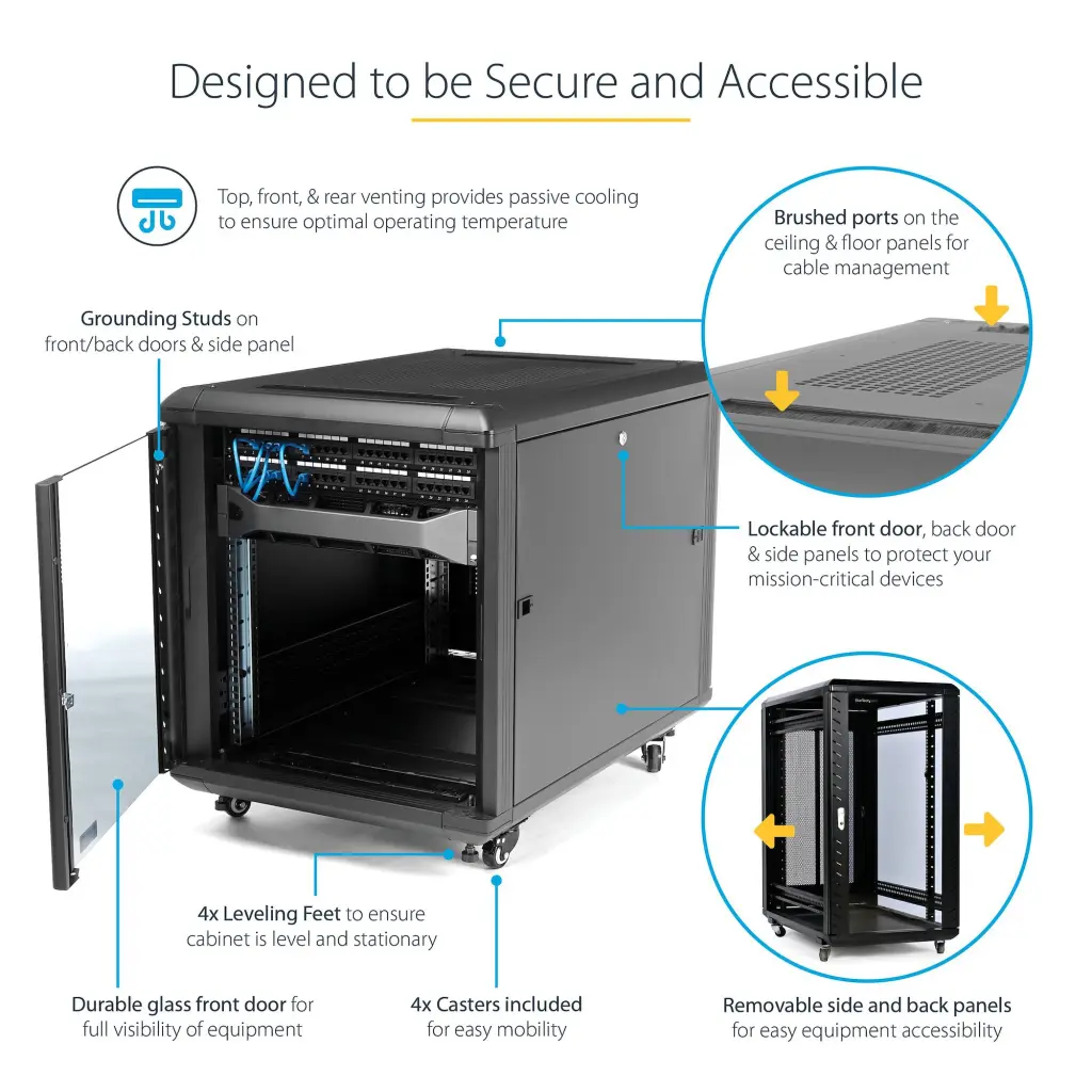 StarTech.com 12U 36 Inch Knock-Down Server Rack Cabinet with Casters 29 Inch Deep