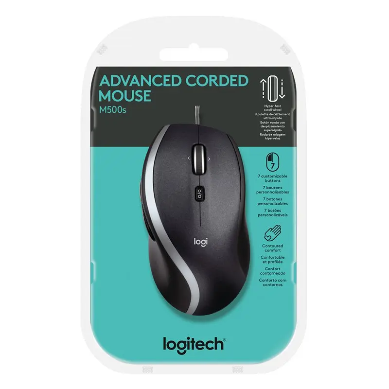 Logitech M500s Advanced Corded 4000 DPI USB-A Optical 7 Button Mouse