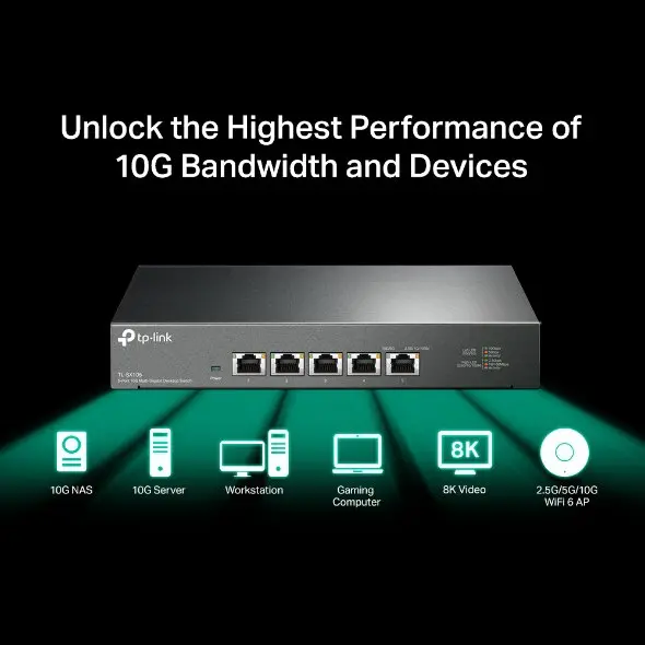 TP-Link SX105 5-Port 10G Multi-Gigabit Desktop Network Switch