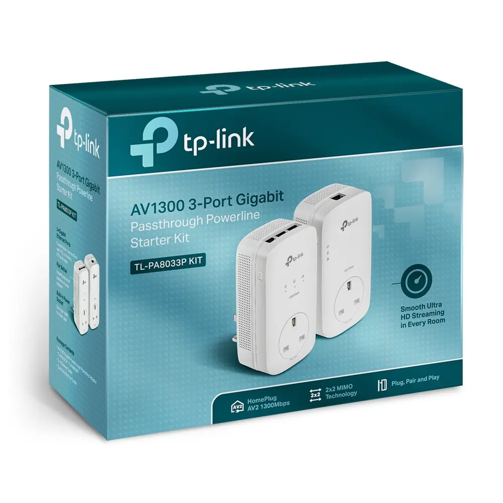 TP-Link AV1300 3-Port Gigabit Passthrough Powerline Starter Kit