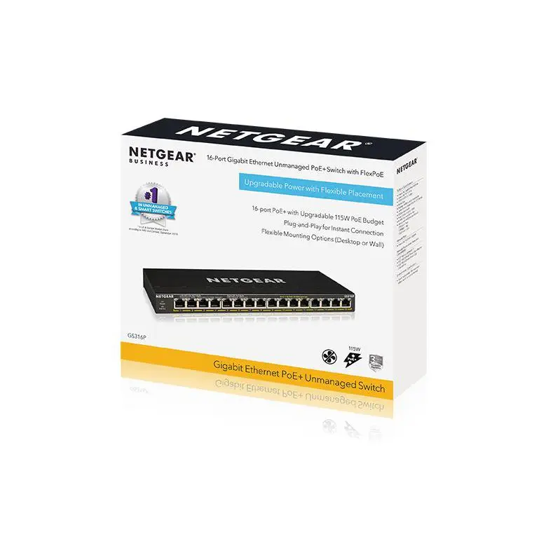 Netgear GS316P 16 Port Unmanaged Gigabit Power Over Ethernet Switch