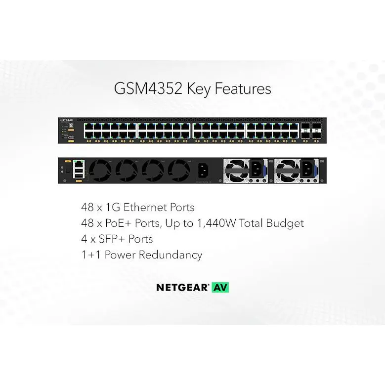 NETGEAR GSM4352 Fully Managed L3 Gigabit Ethernet Power over Ethernet 1U Network Switch