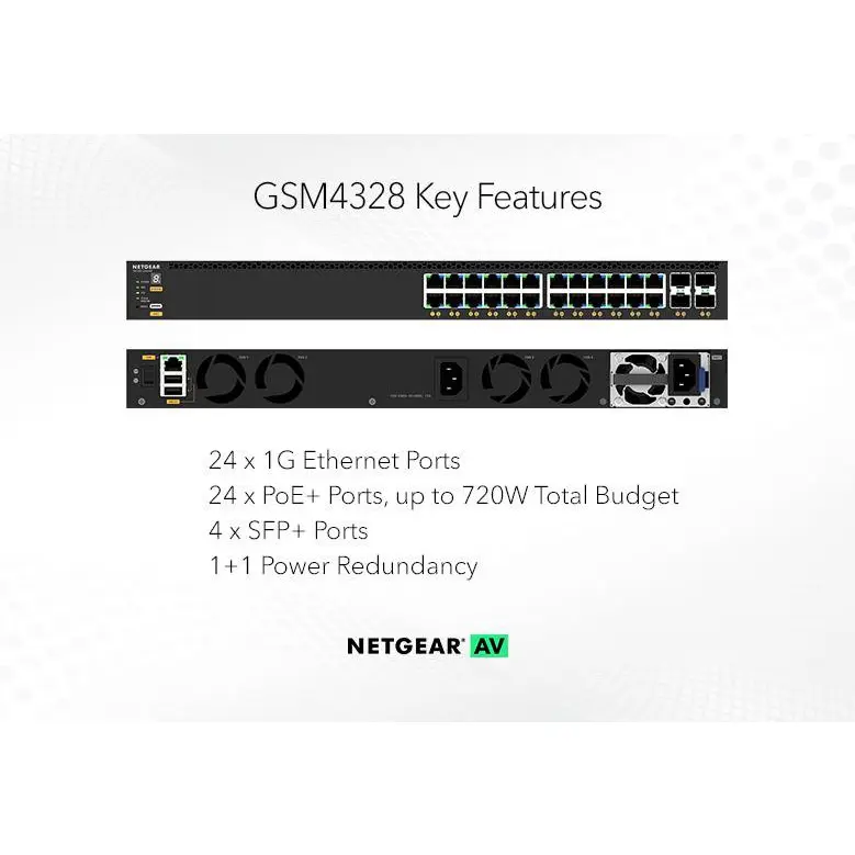 NETGEAR GSM4328 Fully Managed L3 Gigabit Ethernet Power over Ethernet 1U Network Switch